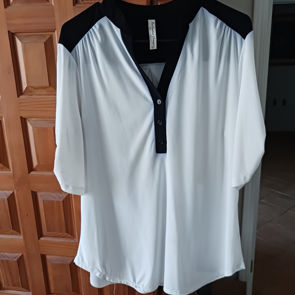 White and Black Button-Up Blouse